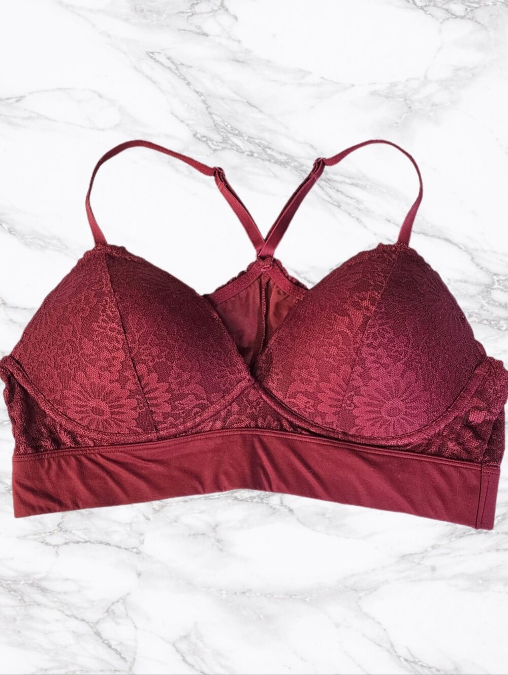 Victoria's Secret PINK burgundy lace bralette wire free Large racerback C85